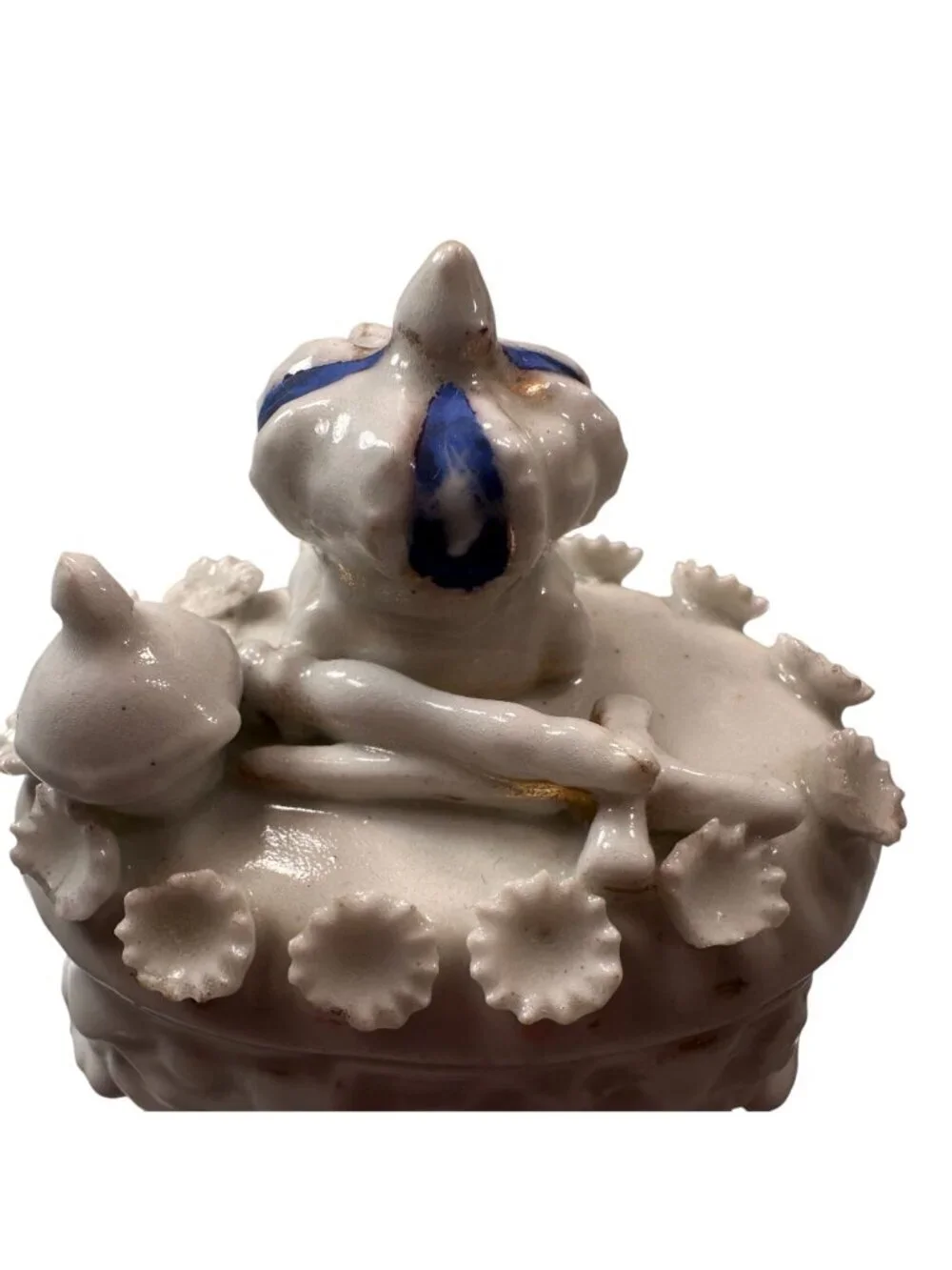 Fairing Box Crown Scepter Floral Vintage Trinket Box Porcelain Lid Antique